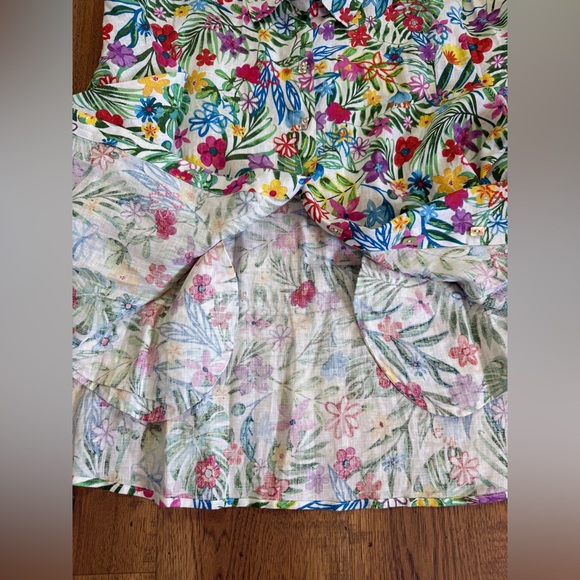 JHON MARK Floral Button Collared Blouse Multicolor 100 % Linen XL Long Sleeve - Picture 8 of 13